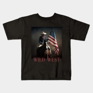 american flag, wild west, cowboy Kids T-Shirt